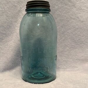 Antique Atlas Strong Shoulder Blue Mason Canning Jar